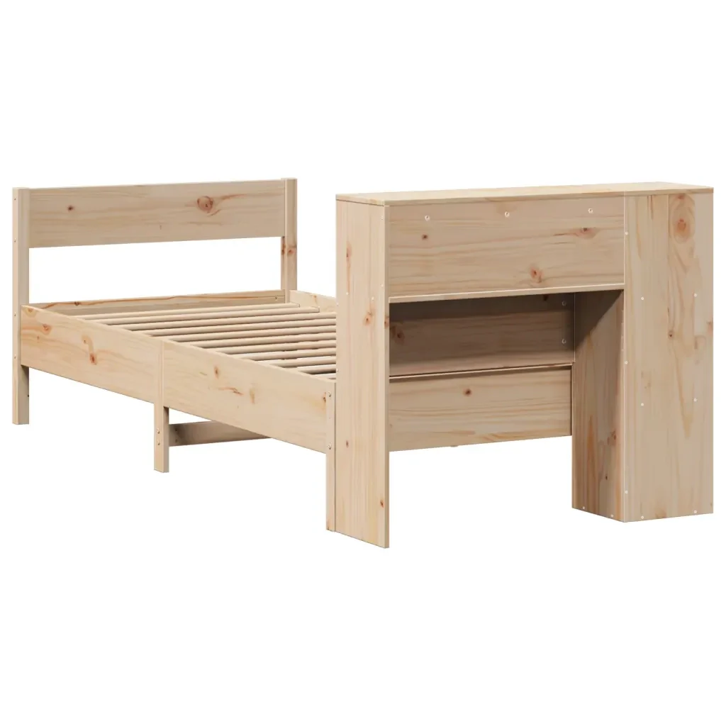 Letto singolo | Letto per adulti | Giroletto con Libreria senza Materasso 75x190 cm in Legno Pino - Image 6