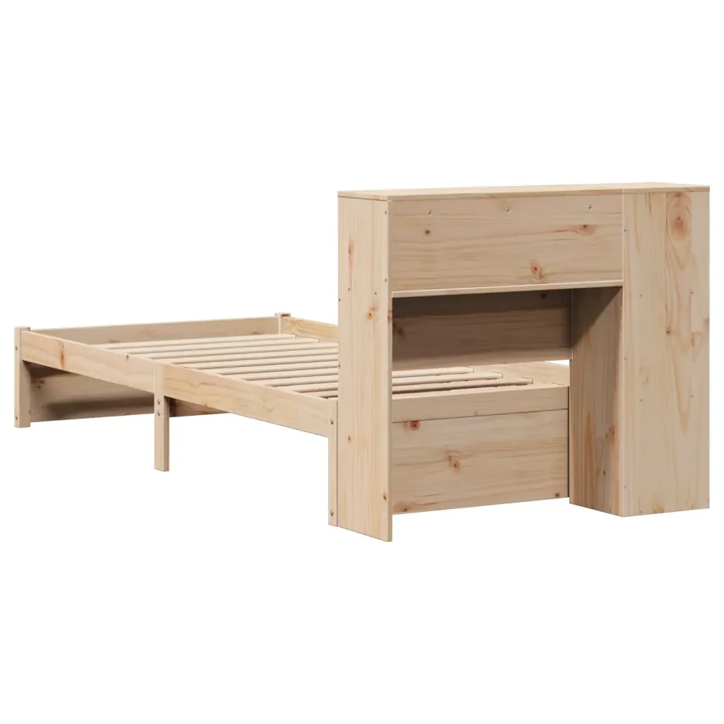 Letto singolo | Letto per adulti | Giroletto con Libreria senza Materasso 75x190 cm in Legno Pino - Image 7