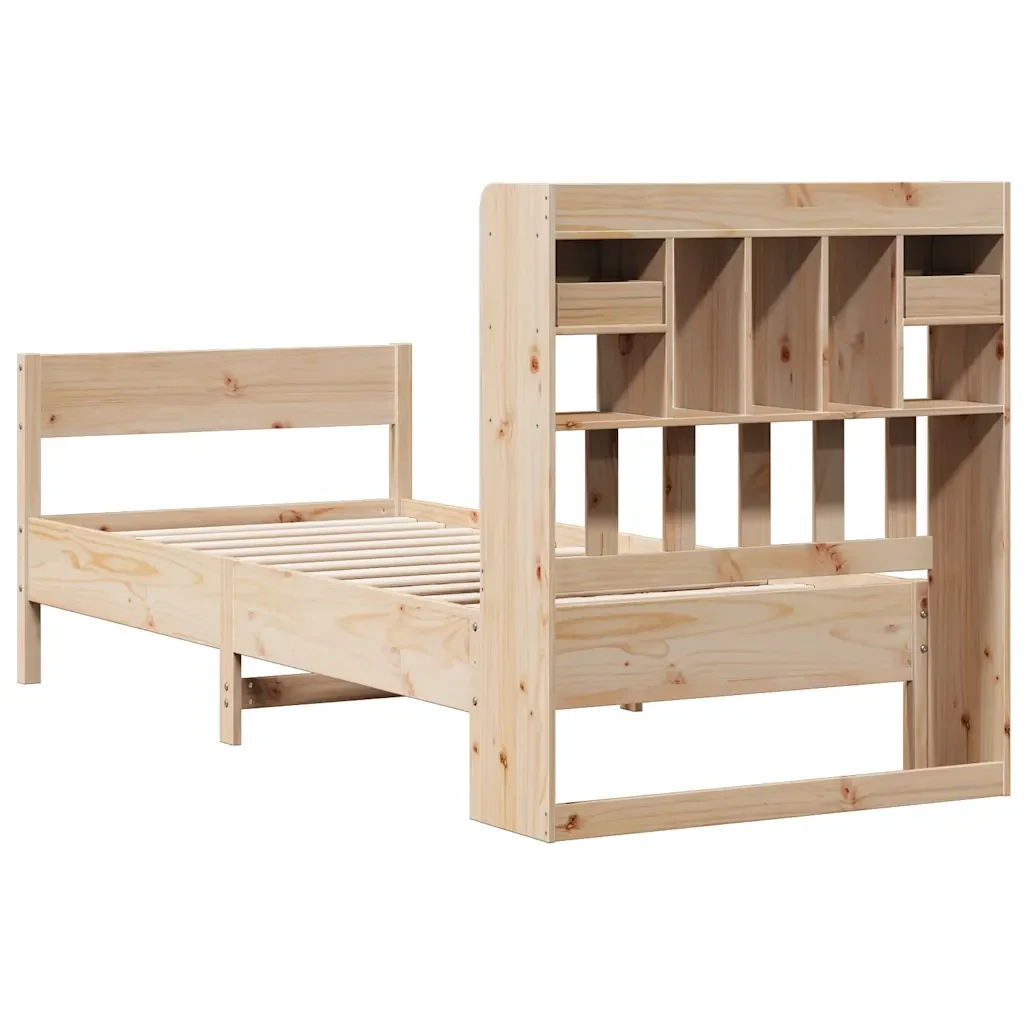 Letto singolo | Letto per adulti | Giroletto con Libreria senza Materasso 75x190 cm in Legno Pino - Image 6