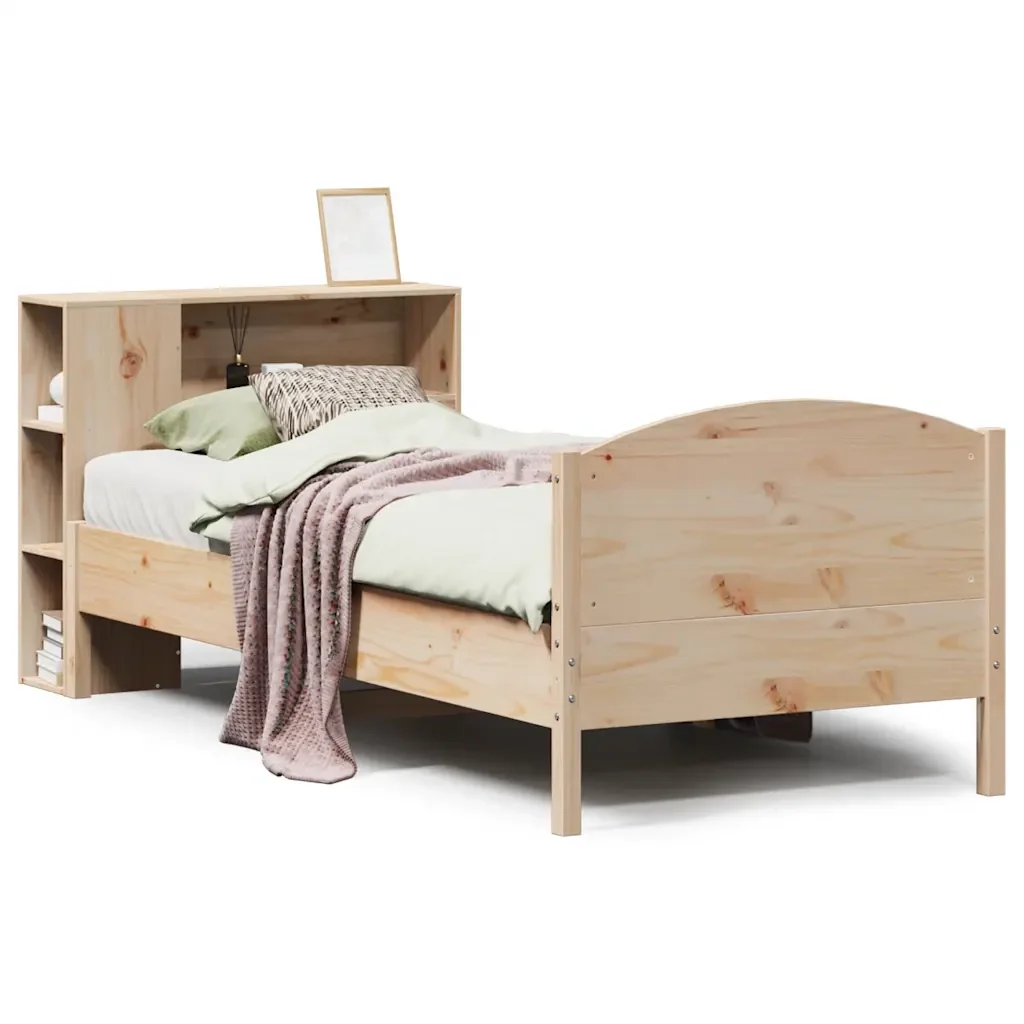 Letto singolo | Letto per adulti | Giroletto con Libreria senza Materasso 75x190 cm in Legno Pino