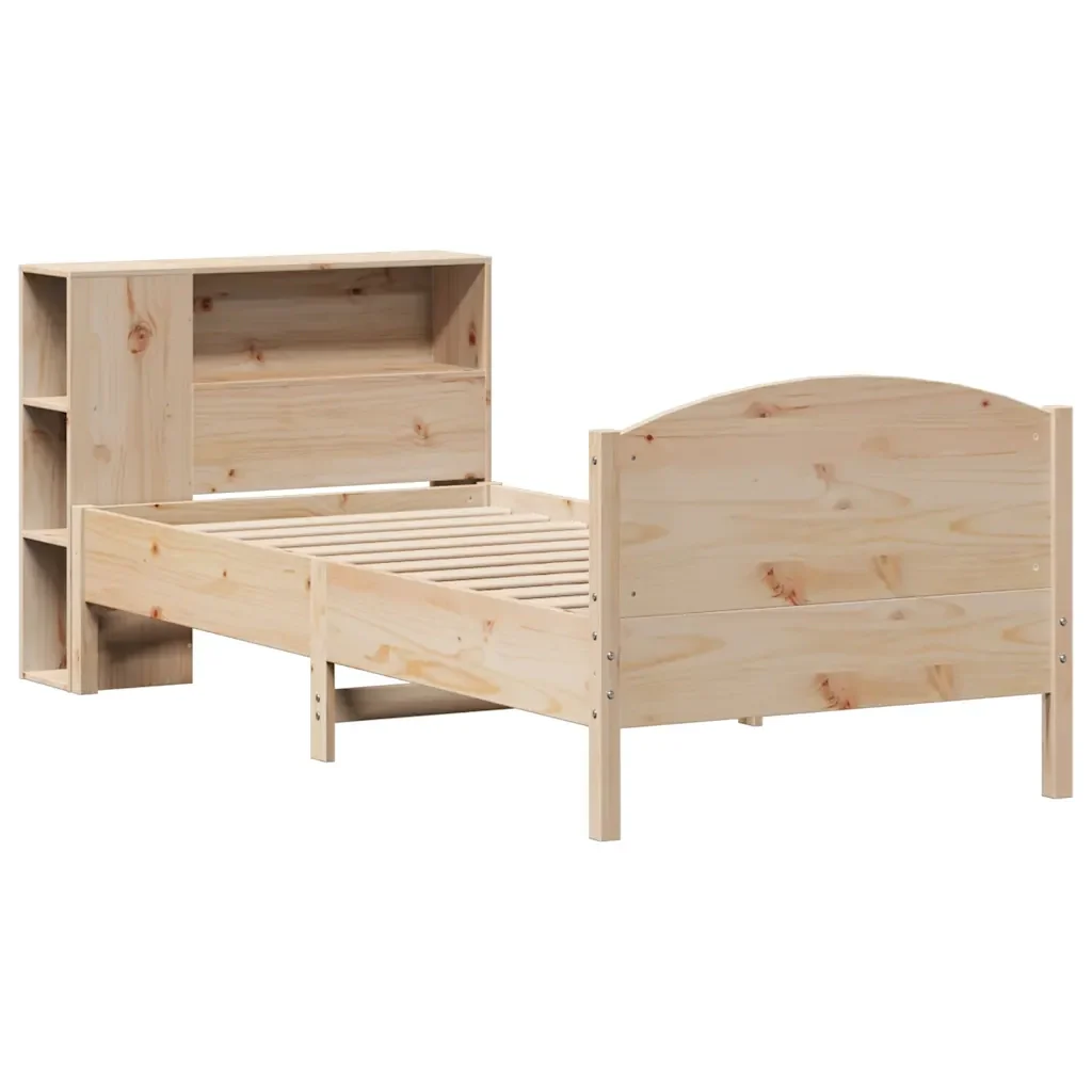 Letto singolo | Letto per adulti | Giroletto con Libreria senza Materasso 75x190 cm in Legno Pino - Image 4