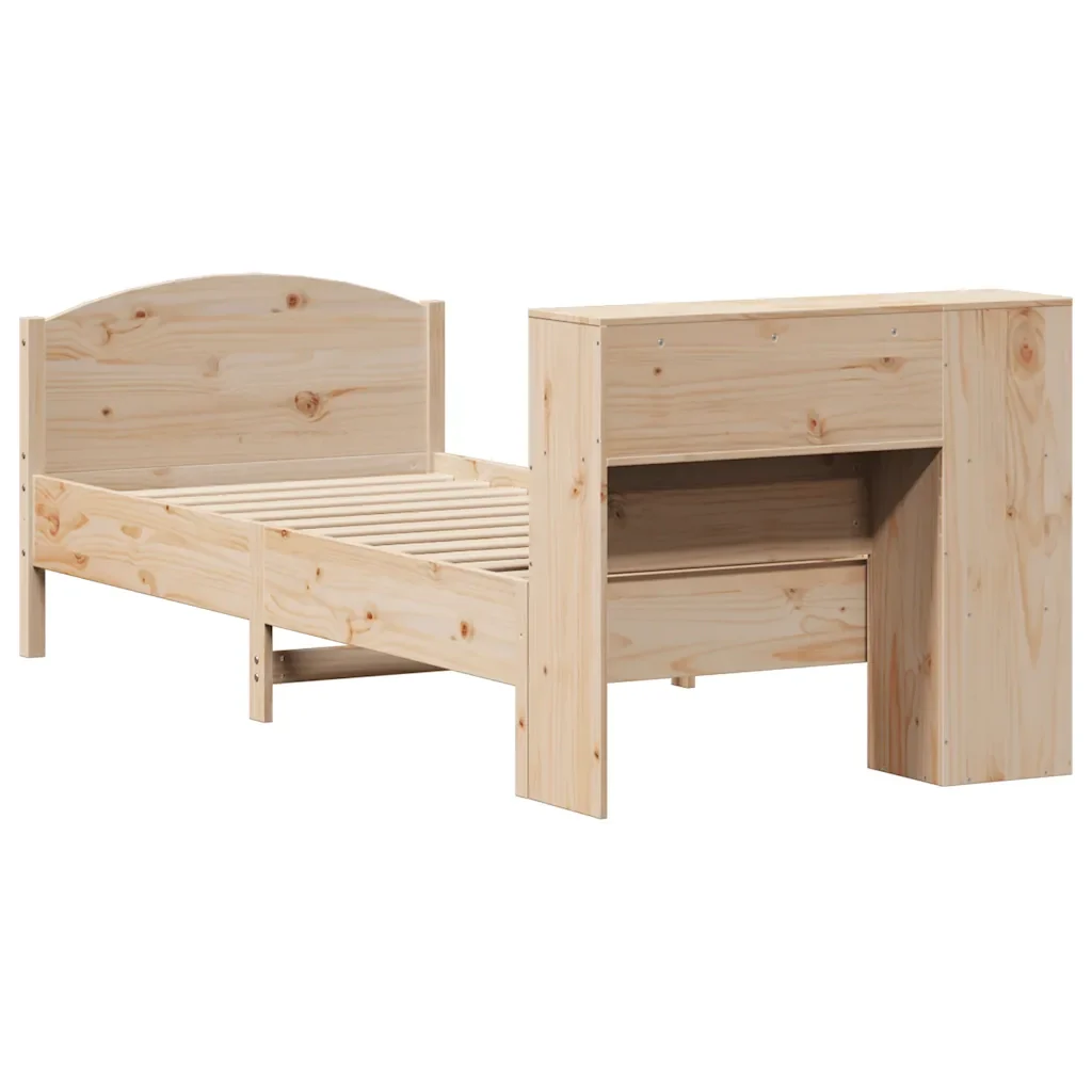 Letto singolo | Letto per adulti | Giroletto con Libreria senza Materasso 75x190 cm in Legno Pino - Image 6