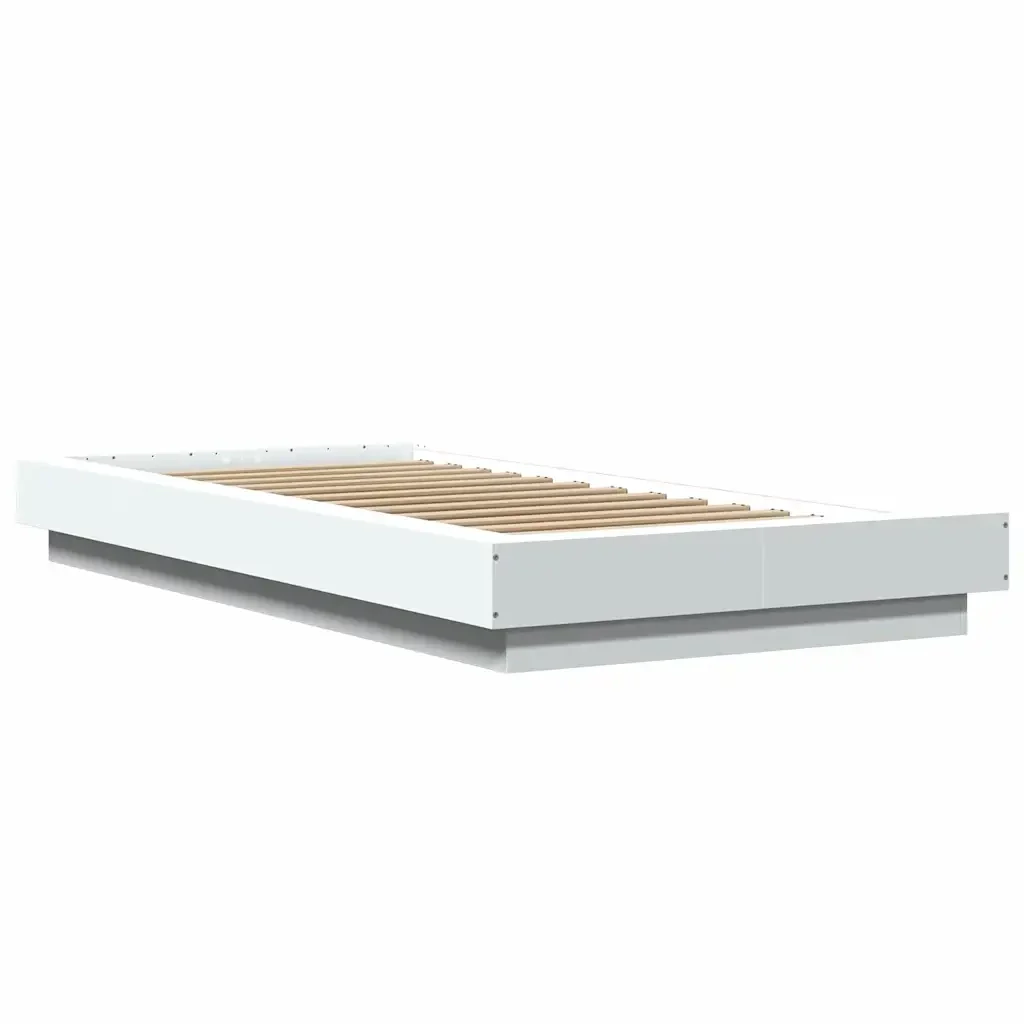Letto singolo | Letto per adulti | Giroletto con Luci LED Bianco 100x200 cm in Legno Massello - Image 4