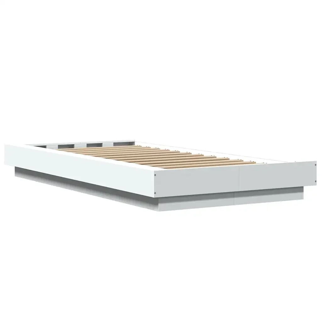 Letto singolo | Letto per adulti | Giroletto con Luci LED Bianco 100x200 cm in Legno Massello - Image 7