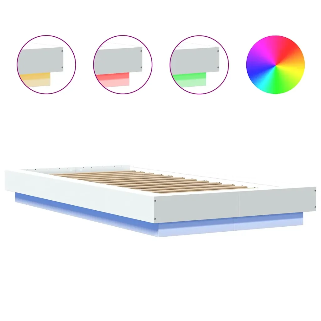 Letto singolo | Letto per adulti | Giroletto con Luci LED Bianco 100x200 cm in Legno Massello - Image 8