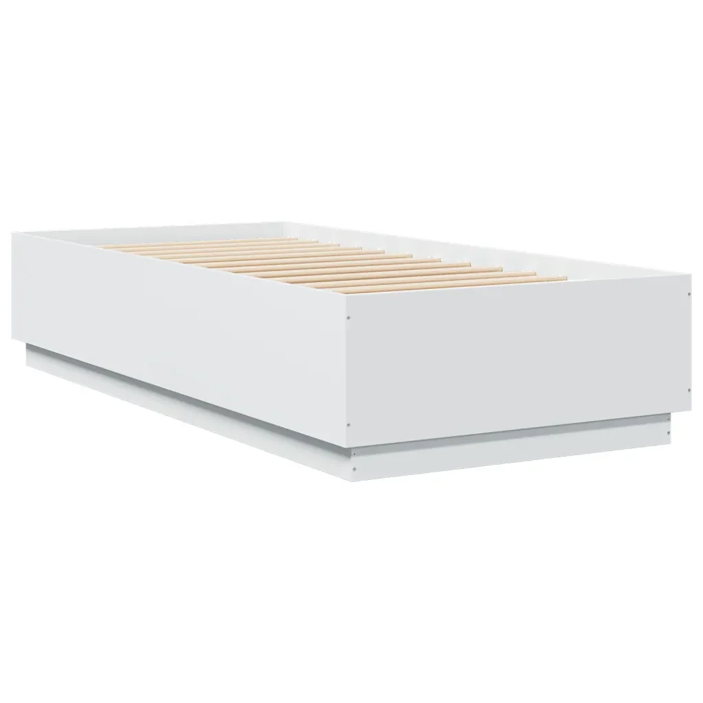 Letto singolo | Letto per adulti | Giroletto con Luci LED Bianco 100x200 cm in Legno Massello - Image 8