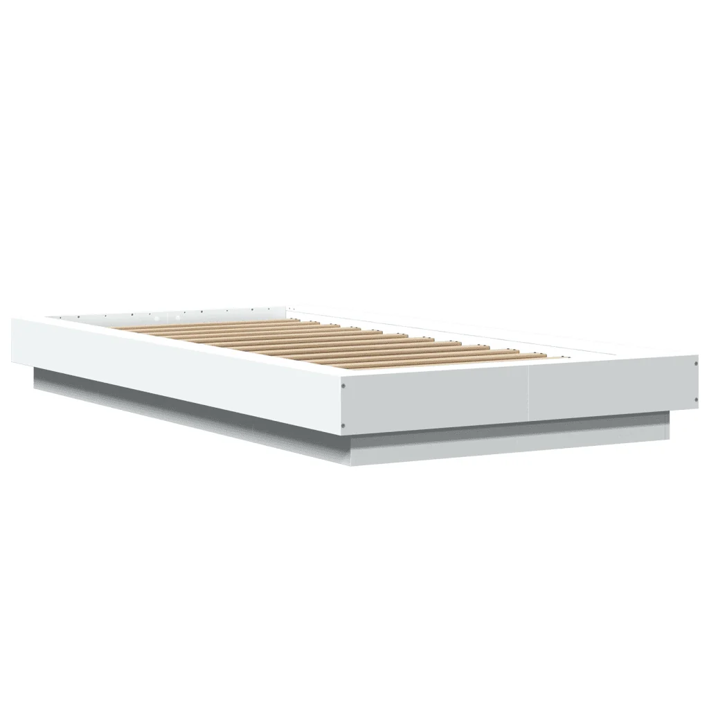Letto singolo | Letto per adulti | Giroletto con Luci LED Bianco 75x190 cm in Legno Multistrato - Image 4