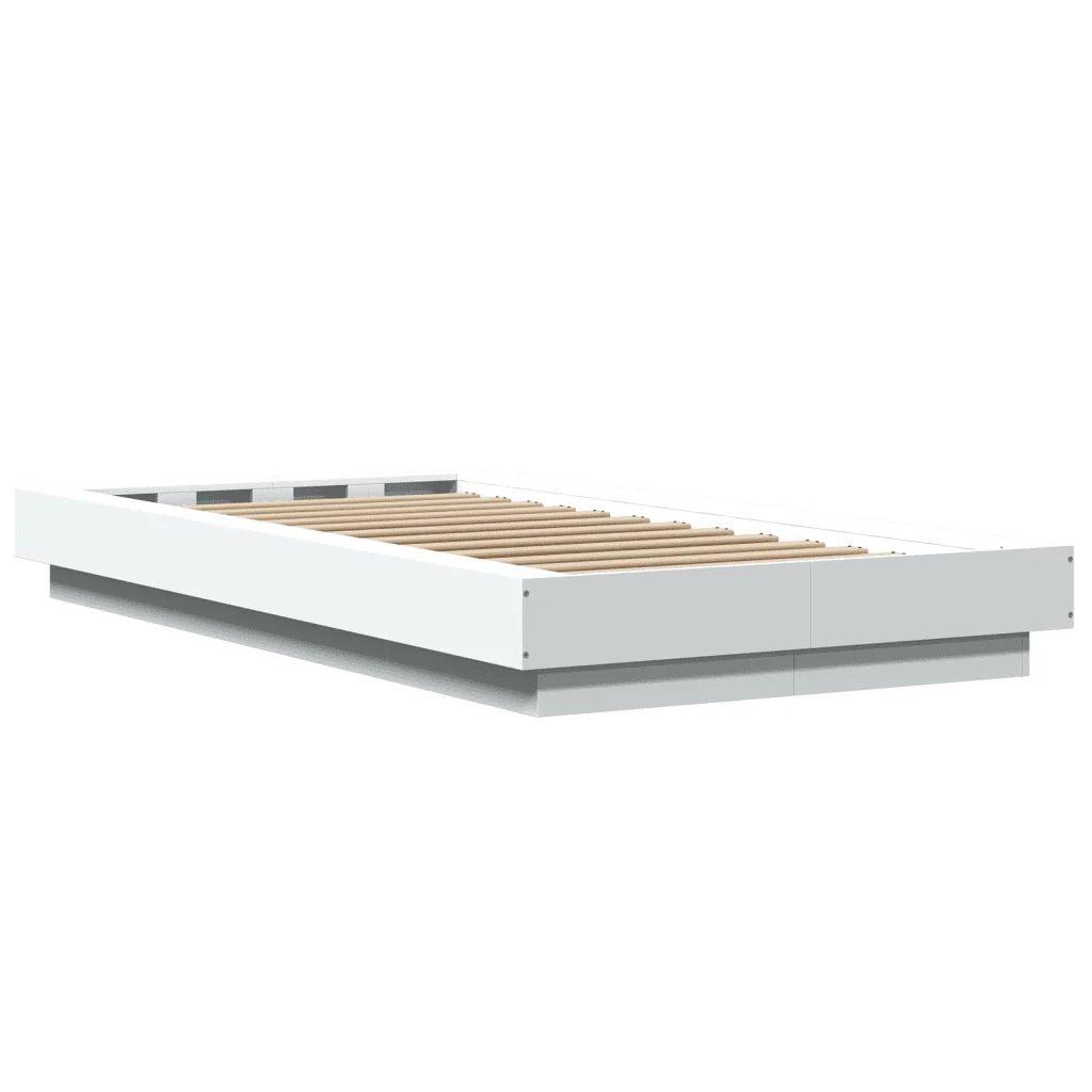 Letto singolo | Letto per adulti | Giroletto con Luci LED Bianco 75x190 cm in Legno Multistrato - Image 7