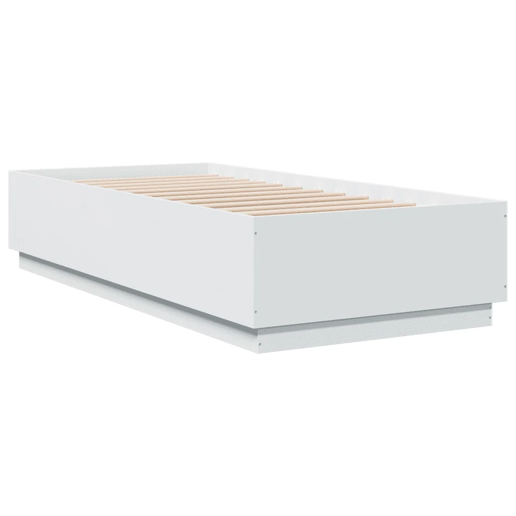 Letto singolo | Letto per adulti | Giroletto con Luci LED Bianco 90x200 cm in Legno Multistrato - Image 4