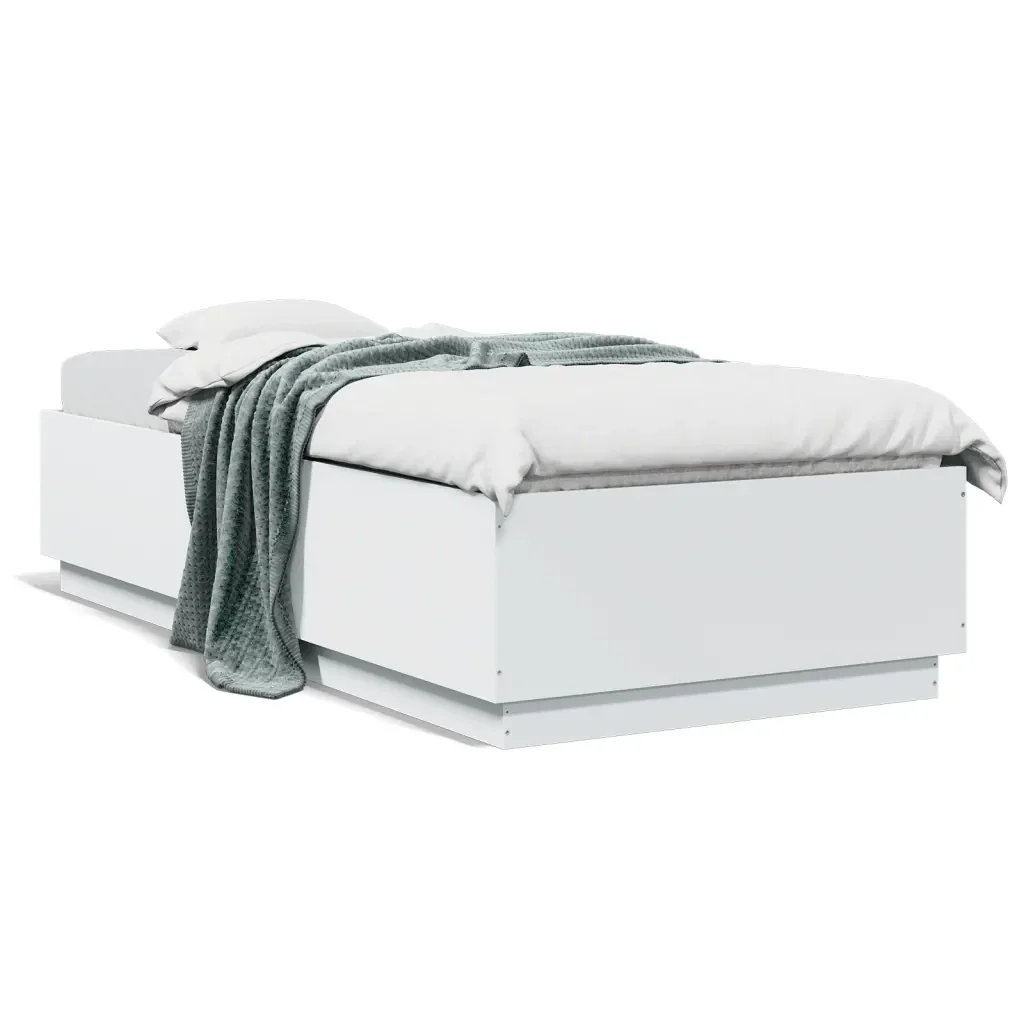 Letto singolo | Letto per adulti | Giroletto con Luci LED Bianco 90x200 cm in Legno Multistrato - Image 5