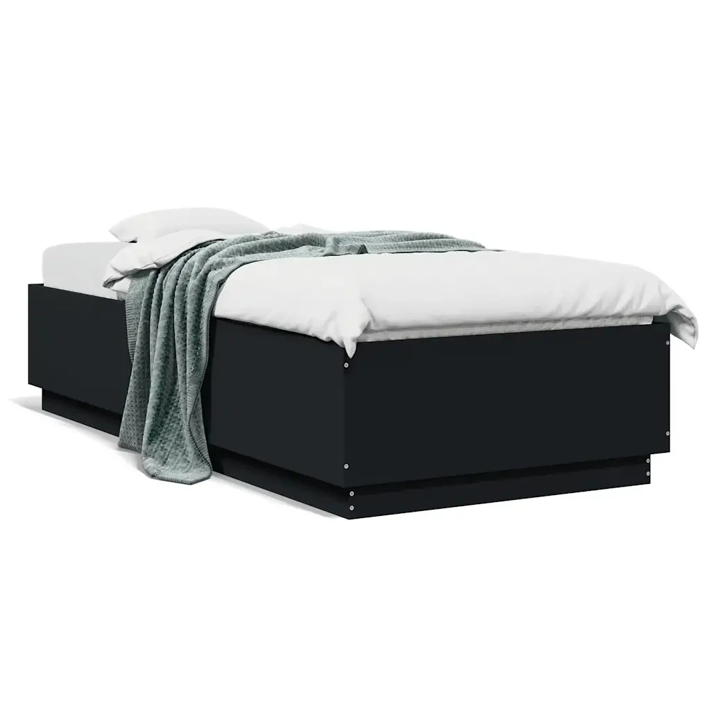Letto singolo | Letto per adulti | Giroletto con Luci LED Nero 100x200 cm in Legno Massello - Image 5