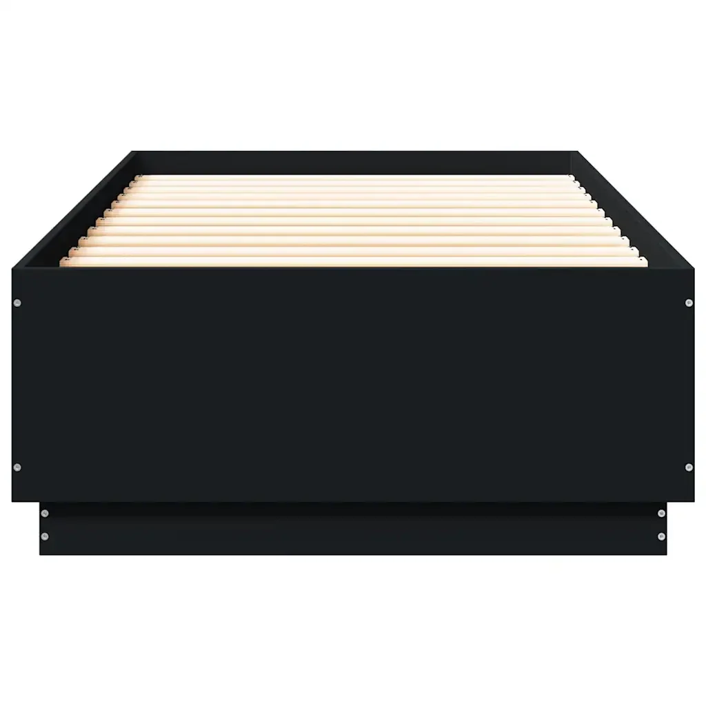 Letto singolo | Letto per adulti | Giroletto con Luci LED Nero 100x200 cm in Legno Massello - Image 6