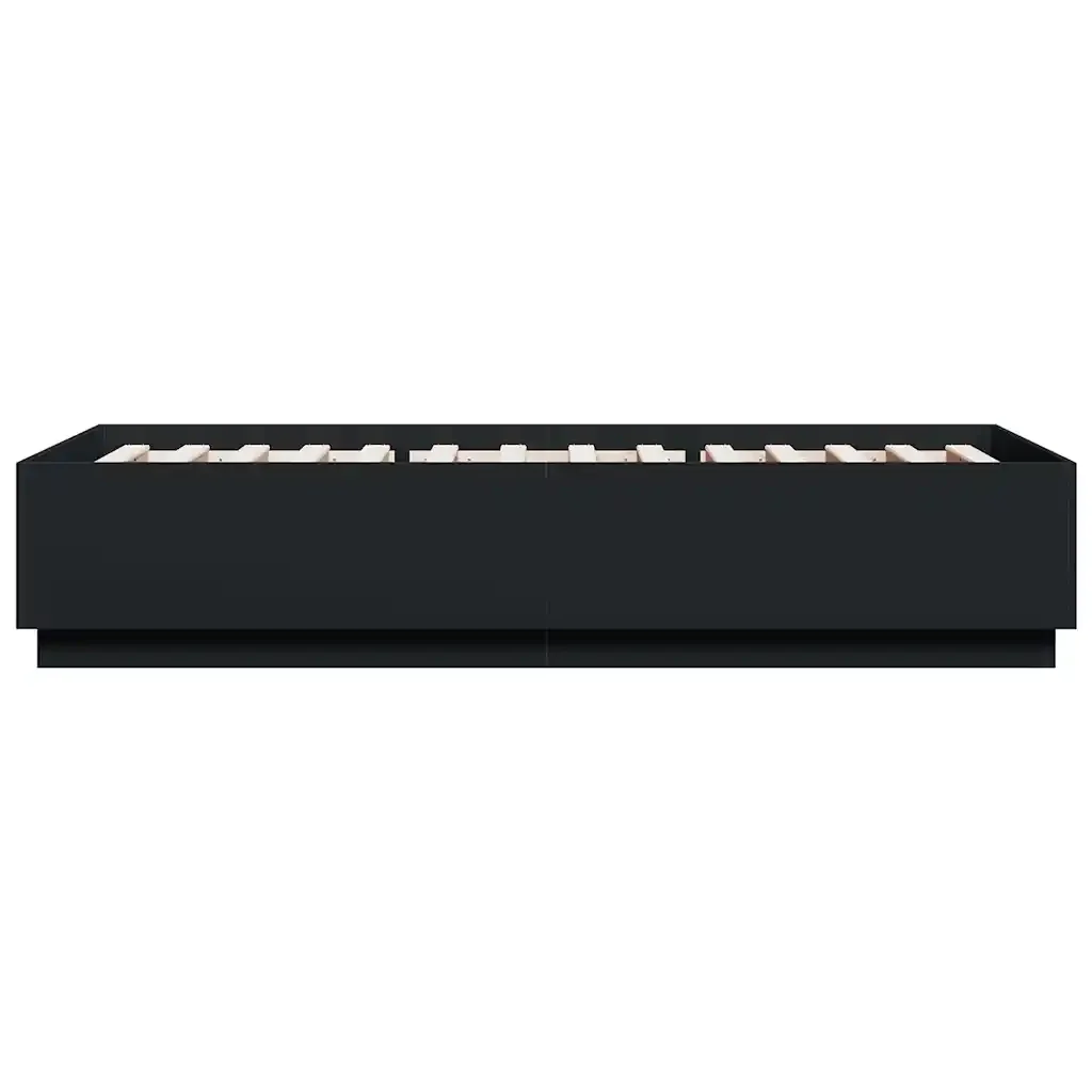 Letto singolo | Letto per adulti | Giroletto con Luci LED Nero 100x200 cm in Legno Massello - Image 7