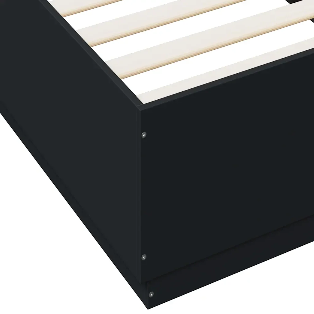 Letto singolo | Letto per adulti | Giroletto con Luci LED Nero 100x200 cm in Legno Massello - Image 9