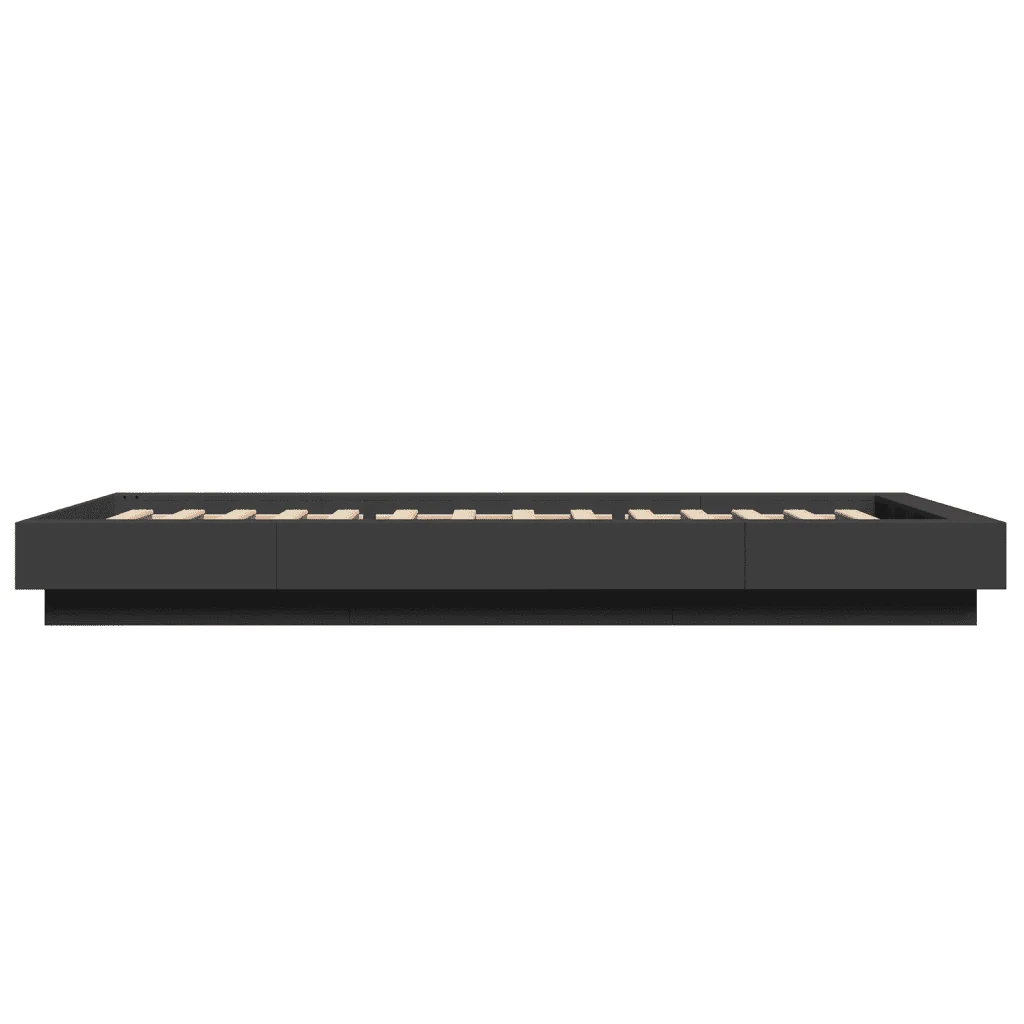 Letto singolo | Letto per adulti | Giroletto con Luci LED Nero 100x200 cm in Legno Massello - Image 6