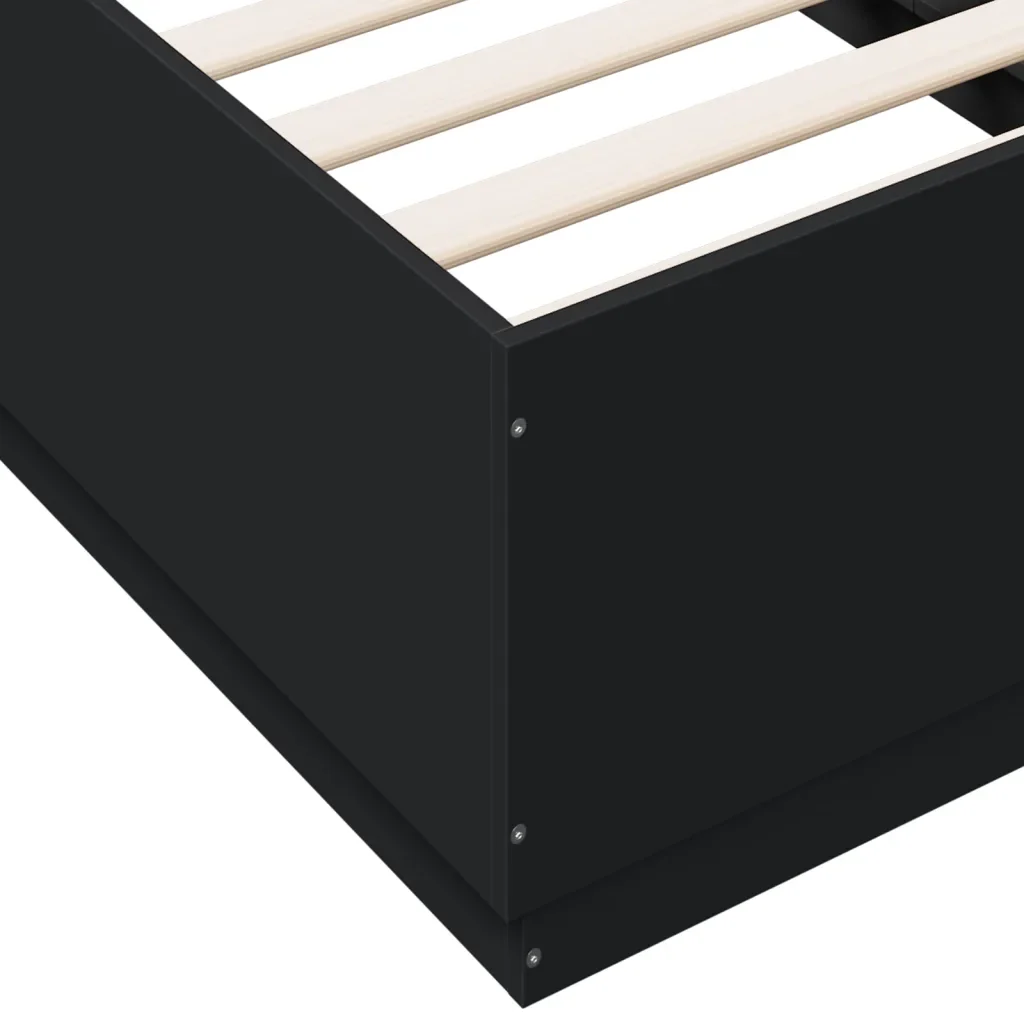 Letto singolo | Letto per adulti | Giroletto con Luci LED Nero 75x190 cm in Legno Multistrato - Image 9