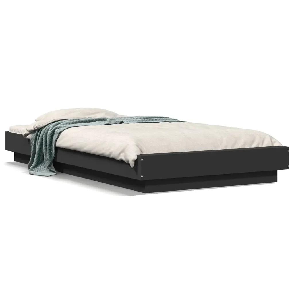 Letto singolo | Letto per adulti | Giroletto con Luci LED Nero 90x190 cm in Legno Multistrato