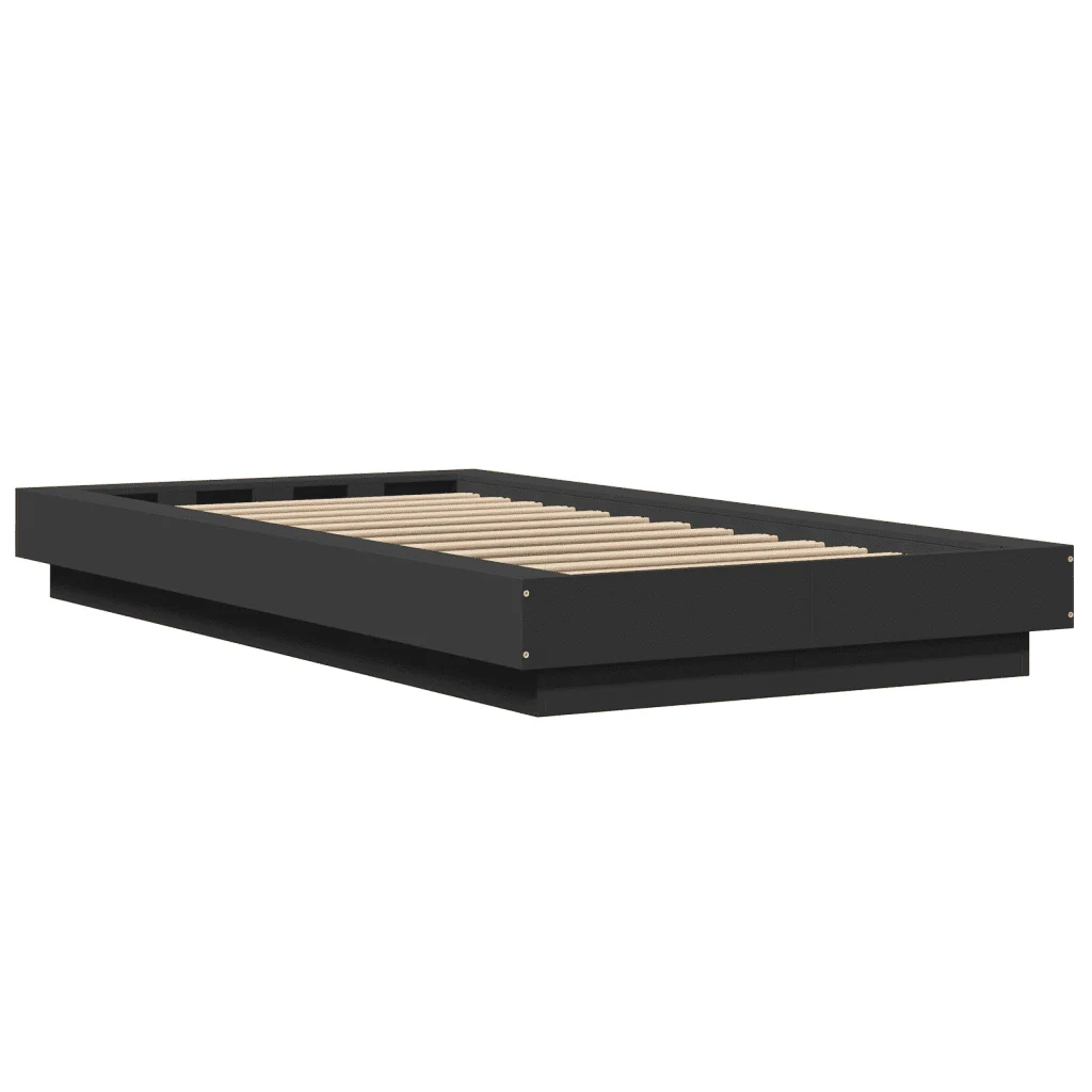 Letto singolo | Letto per adulti | Giroletto con Luci LED Nero 90x190 cm in Legno Multistrato - Image 7