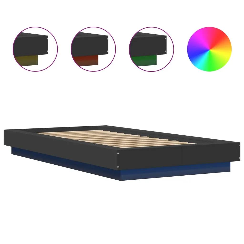 Letto singolo | Letto per adulti | Giroletto con Luci LED Nero 90x190 cm in Legno Multistrato - Image 8