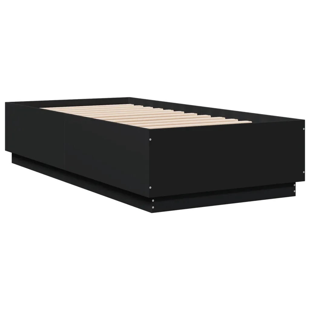 Letto singolo | Letto per adulti | Giroletto con Luci LED Nero 90x190 cm in Legno Multistrato - Image 8