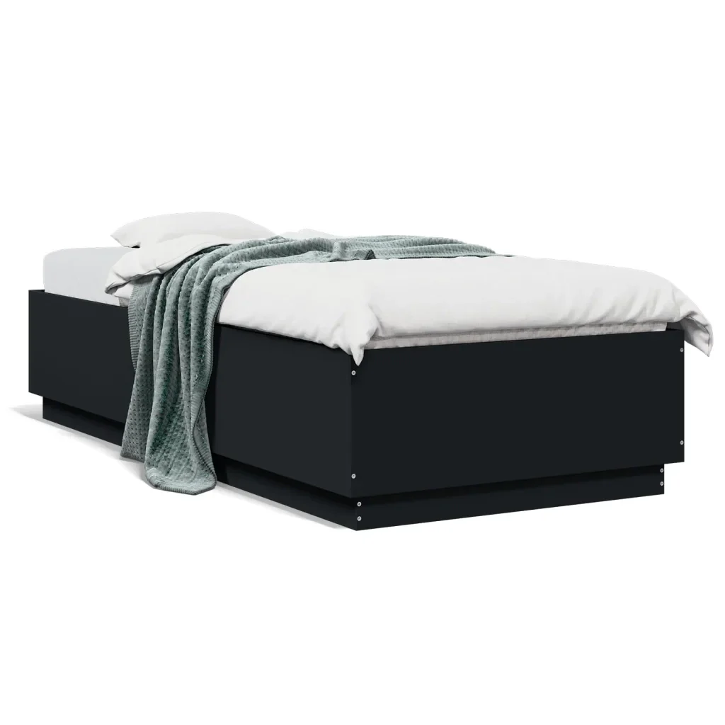 Letto singolo | Letto per adulti | Giroletto con Luci LED Nero 90x200 cm in Legno Multistrato - Image 5