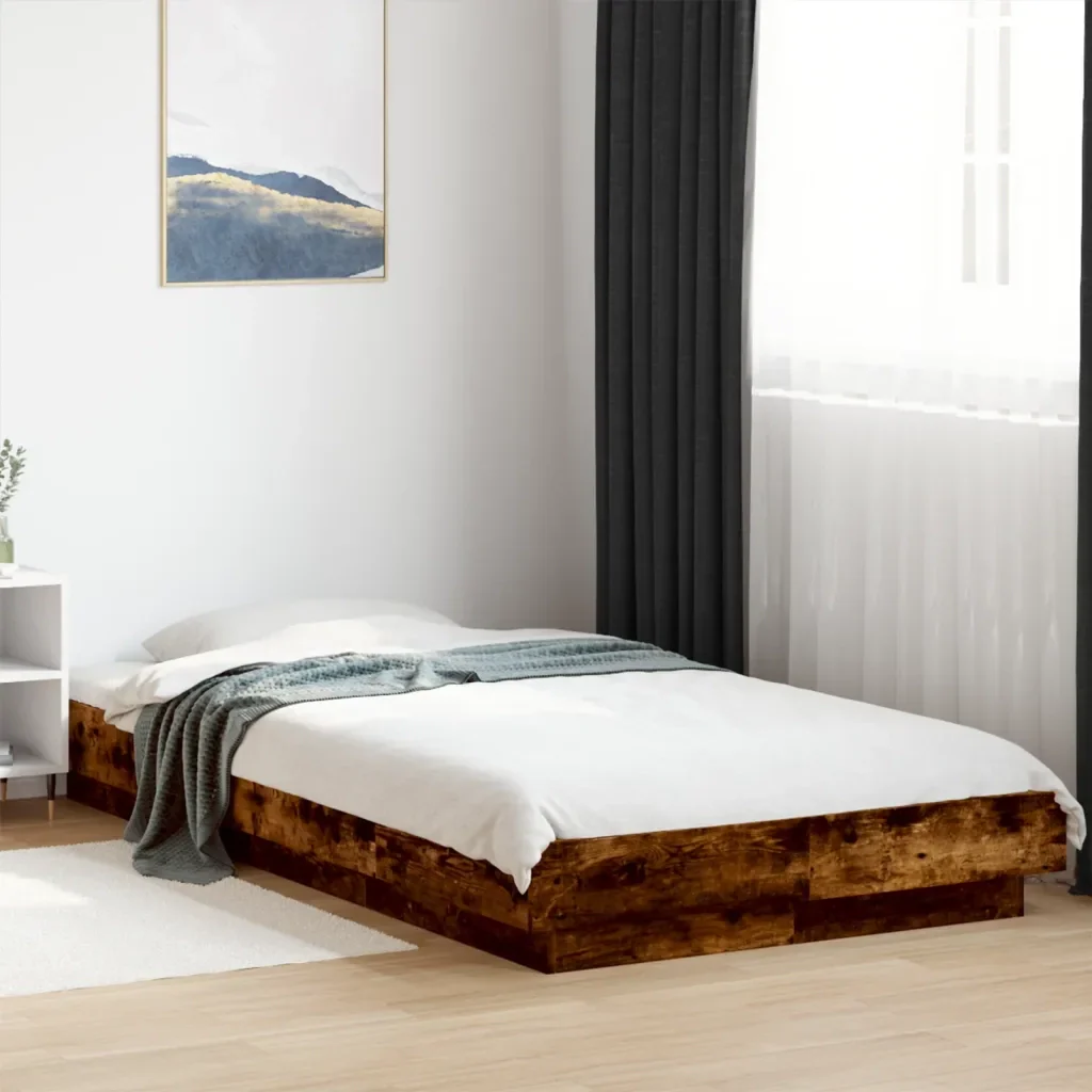 Letto singolo | Letto per adulti | Giroletto con Luci LED Rovere Fumo 100x200 cm Legno Multistrato - Image 2