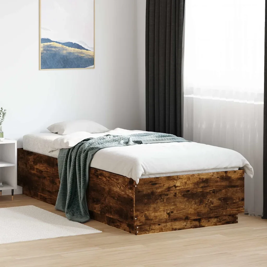 Letto singolo | Letto per adulti | Giroletto con Luci LED Rovere Fumo 100x200 cm Legno Multistrato - Image 2