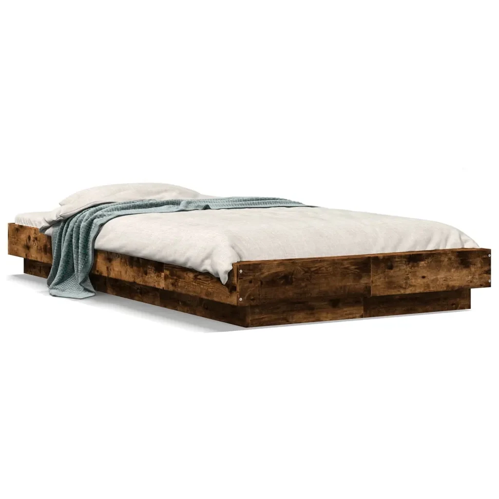 Letto singolo | Letto per adulti | Giroletto con Luci LED Rovere Fumo 90x200 cm Legno Multistrato
