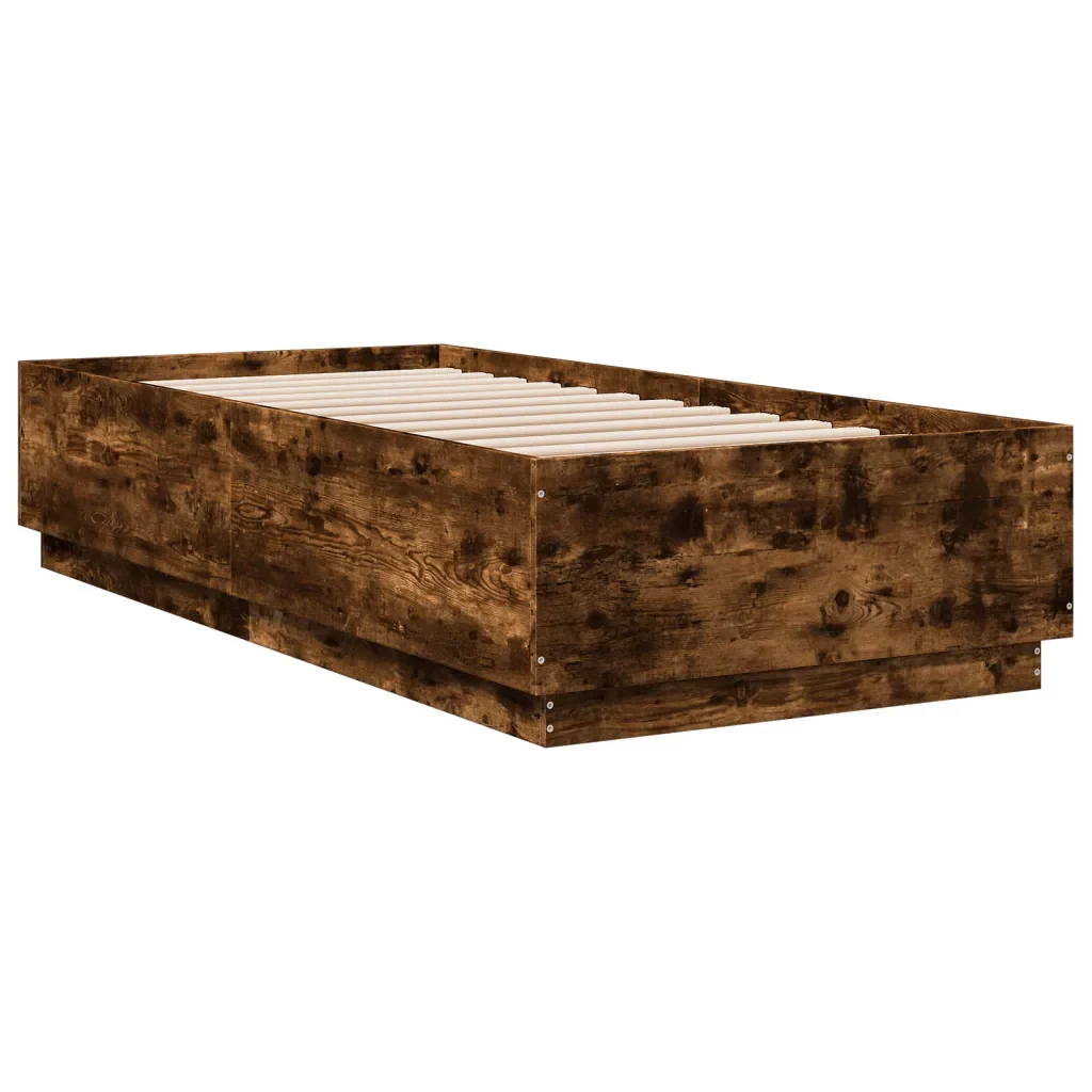 Letto singolo | Letto per adulti | Giroletto con Luci LED Rovere Fumo 90x200 cm Legno Multistrato - Image 3