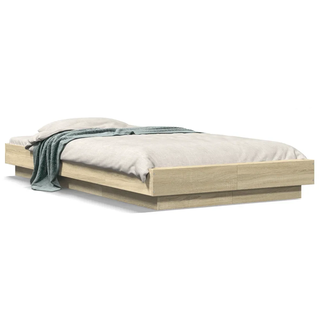 Letto singolo | Letto per adulti | Giroletto con Luci LED Rovere Sonoma 90x200cm Legno Multistrato