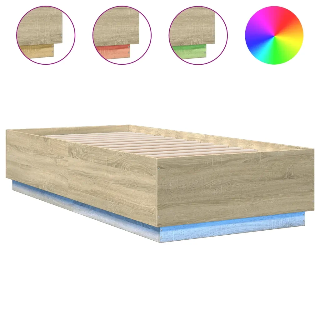 Letto singolo | Letto per adulti | Giroletto con Luci LED Rovere Sonoma 90x200cm Legno Multistrato