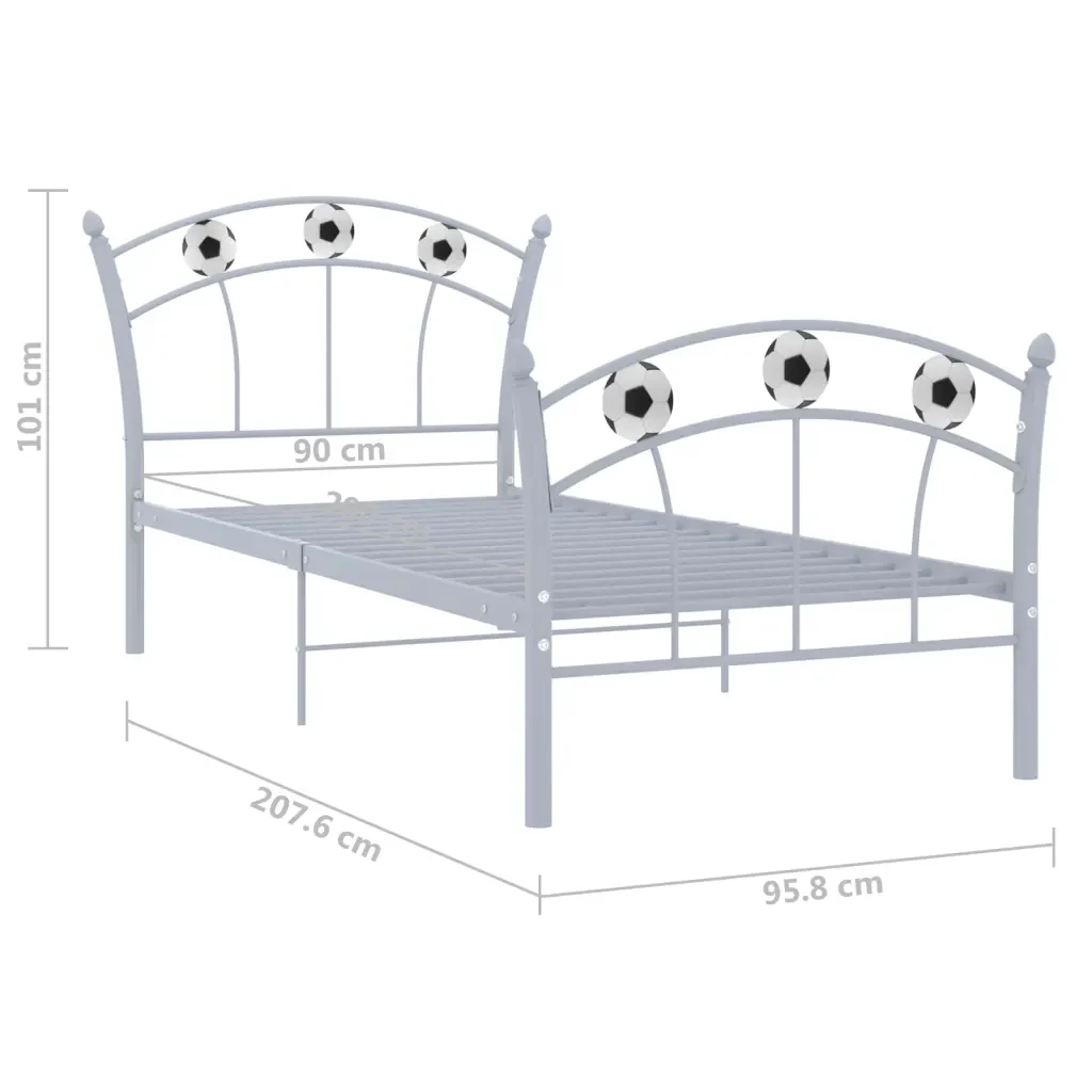 Letto singolo | Letto per adulti | Giroletto con Motivo Calcio in Metallo Grigio 90x200 cm - Image 6