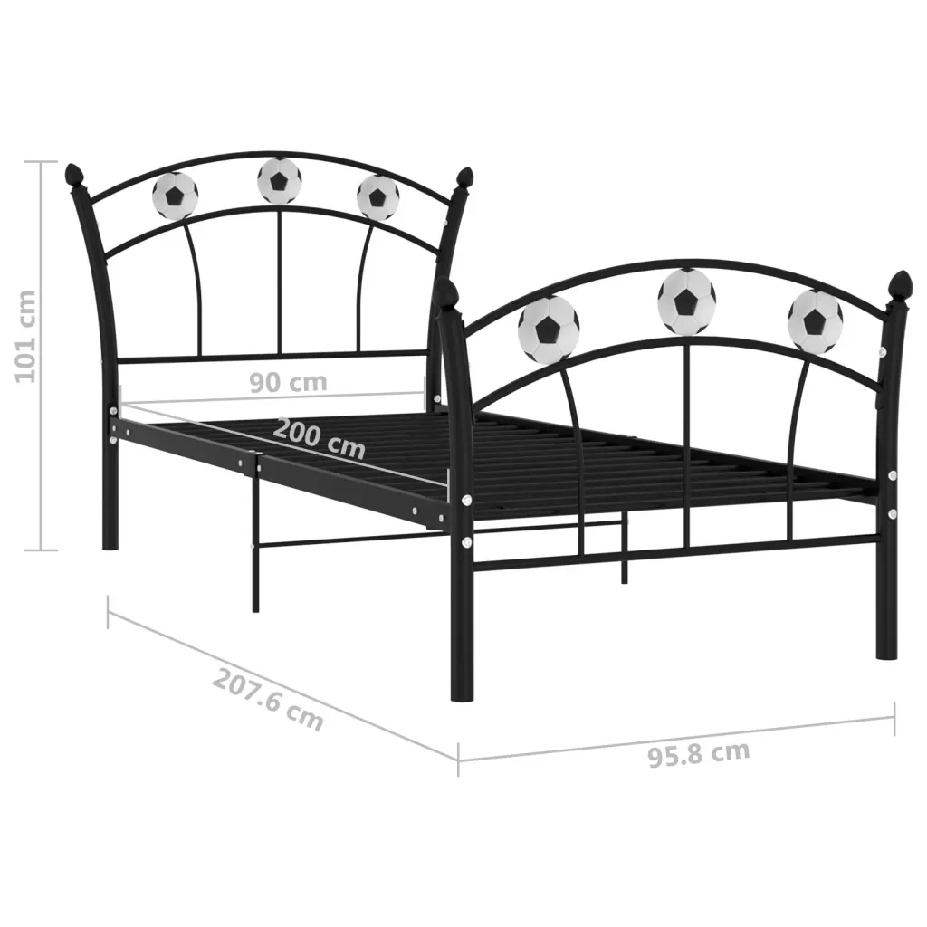 Letto singolo | Letto per adulti | Giroletto con Motivo Calcio in Metallo Nero 90x200 cm - Image 6
