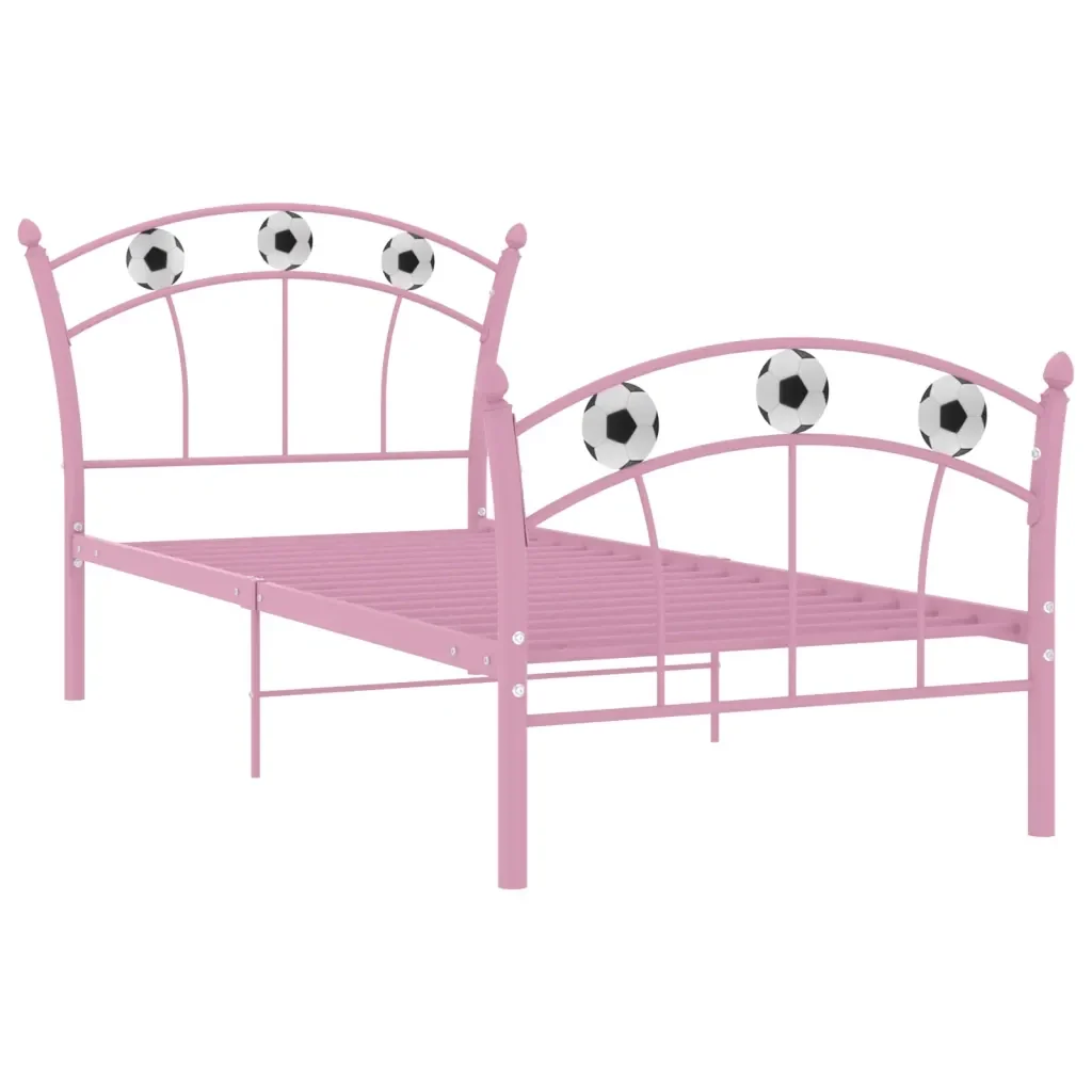 Letto singolo | Letto per adulti | Giroletto con Motivo Calcio in Metallo Rosa 90x200 cm - Image 2