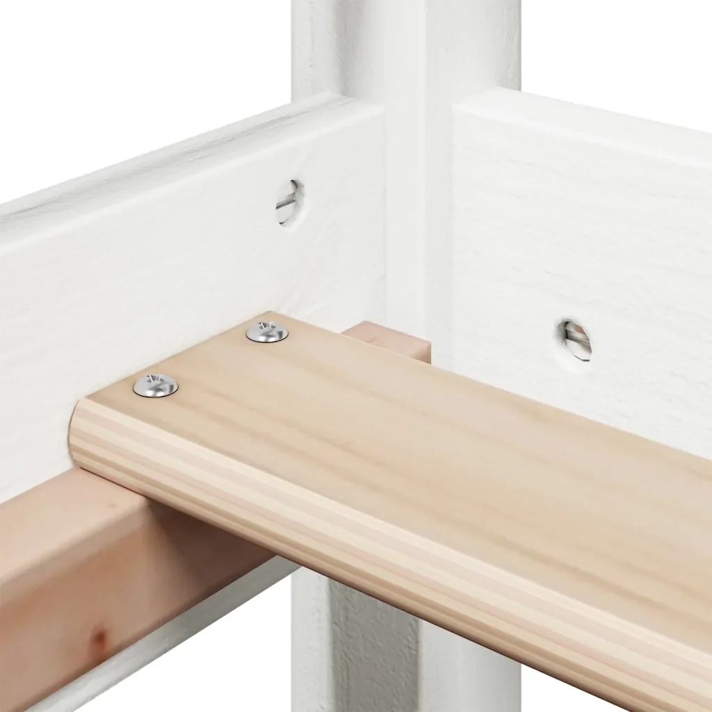 Letto singolo | Letto per adulti | Giroletto con Panca e Tetto Bianco 75x190cm Legno Massello Pino - Image 10