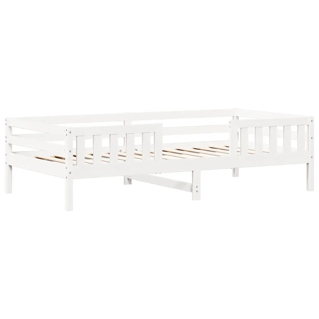Letto singolo | Letto per adulti | Giroletto con Panca e Tetto Bianco 75x190cm Legno Massello Pino - Image 7