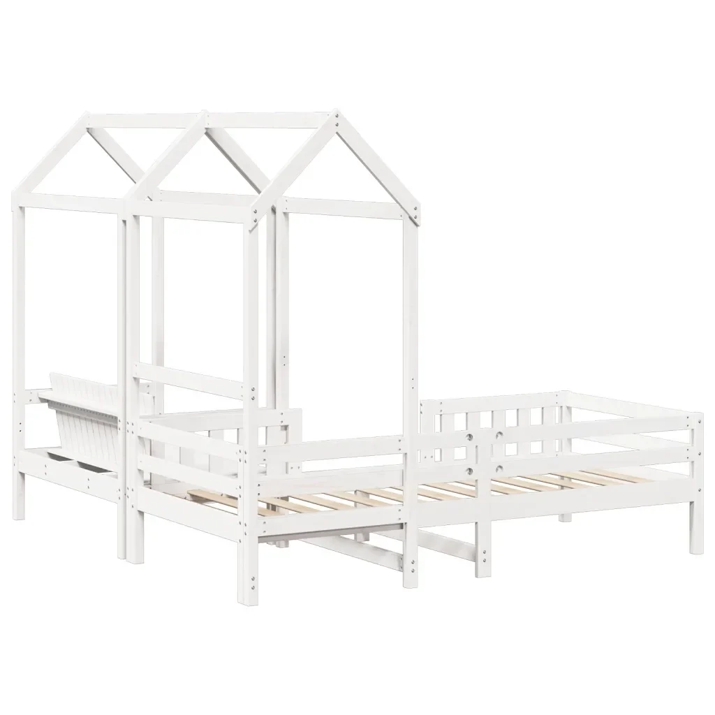 Letto singolo | Letto per adulti | Giroletto con Panca e Tetto Bianco 75x190cm Legno Massello Pino - Image 9