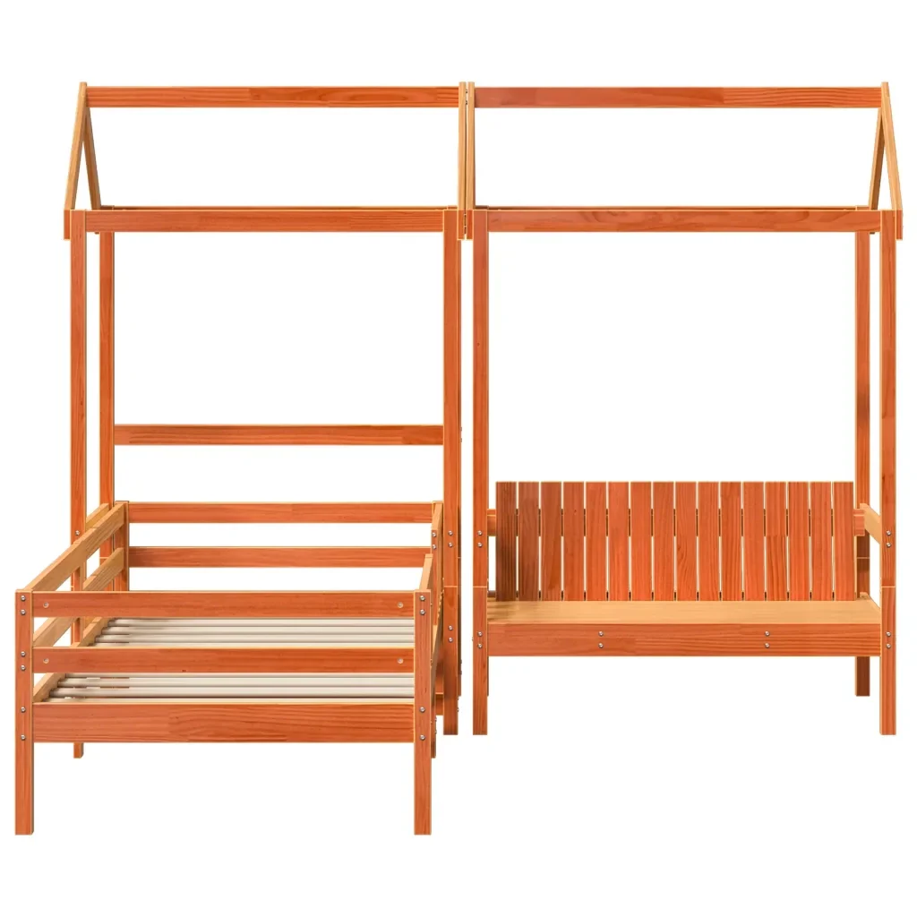 Letto singolo | Letto per adulti | Giroletto con Panca e Tetto Cera 100x200 cm in Legno di Pino - Image 7