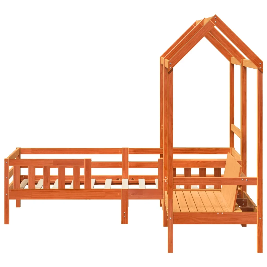 Letto singolo | Letto per adulti | Giroletto con Panca e Tetto Cera 80x200 cm Legno Massello Pino - Image 8