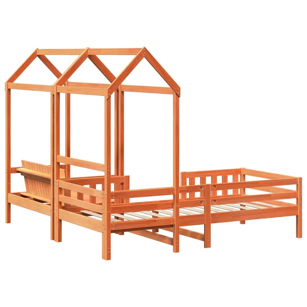Letto singolo | Letto per adulti | Giroletto con Panca e Tetto Cera 80x200 cm Legno Massello Pino - Image 9