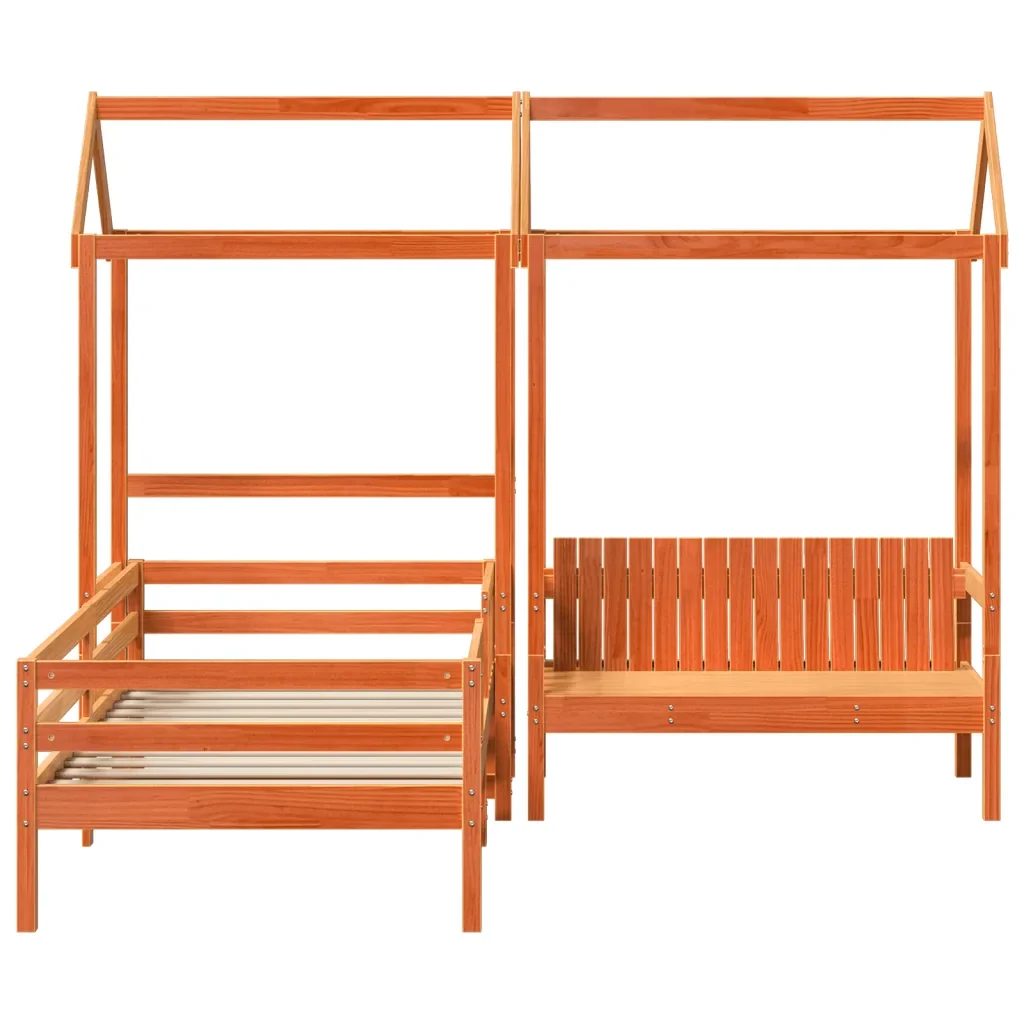 Letto singolo | Letto per adulti | Giroletto con Panca e Tetto Cera 90x190 cm Legno Massello Pino - Image 6