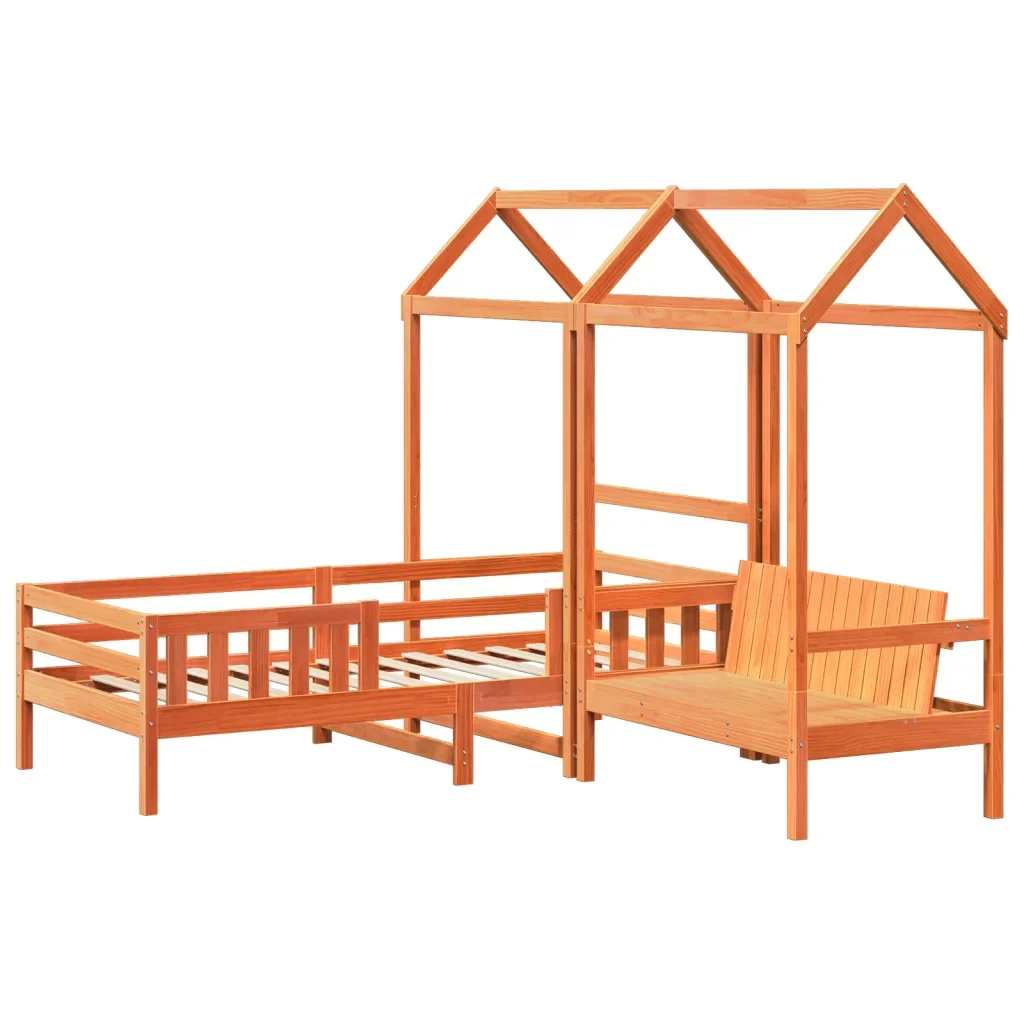 Letto singolo | Letto per adulti | Giroletto con Panca e Tetto Cera 90x200 cm Legno Massello Pino - Image 3