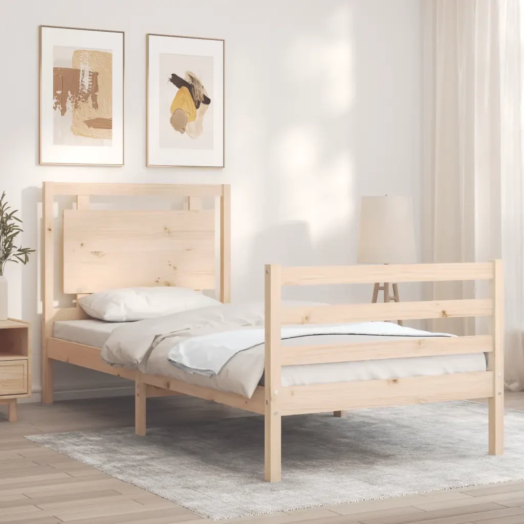 Letto singolo | Letto per adulti | Giroletto con Testiera 100x200 cm in Legno Massello - Image 3
