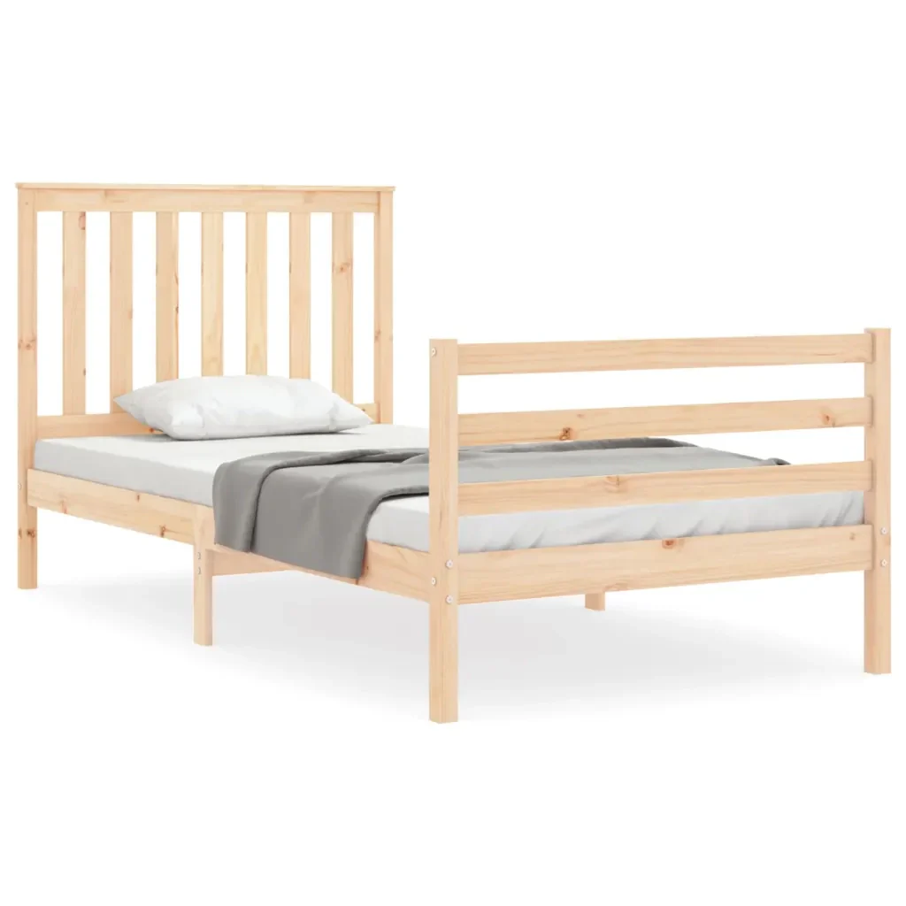 Letto singolo | Letto per adulti | Giroletto con Testiera 100x200 cm in Legno Massello