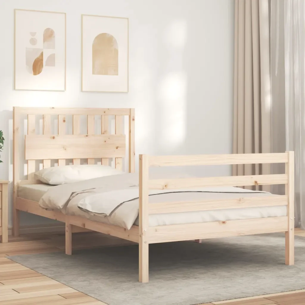 Letto singolo | Letto per adulti | Giroletto con Testiera 100x200 cm in Legno Massello - Image 3