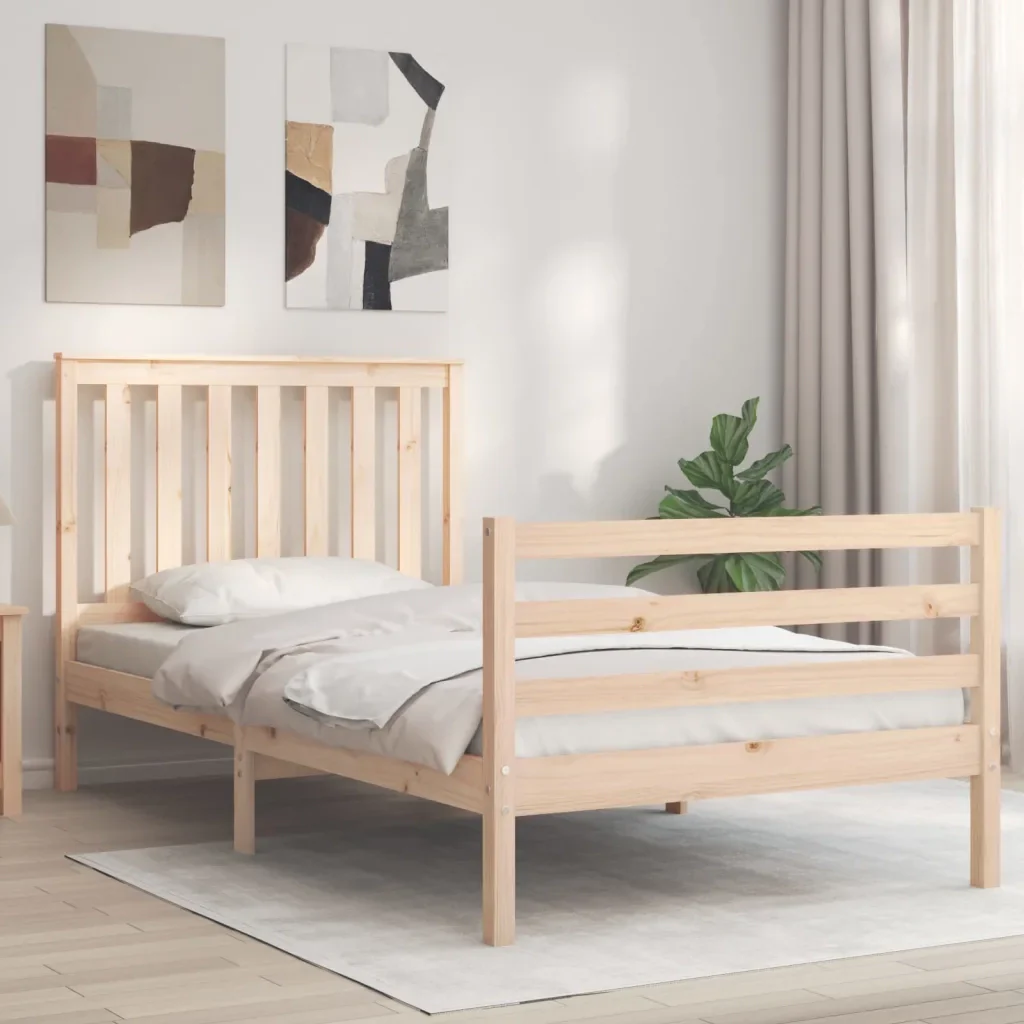 Letto singolo | Letto per adulti | Giroletto con Testiera 100x200 cm in Legno Massello - Image 2