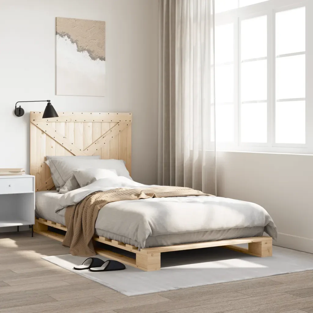 Letto singolo | Letto per adulti | Giroletto con Testiera 100x200 cm Legno Massello di Pino - Image 2