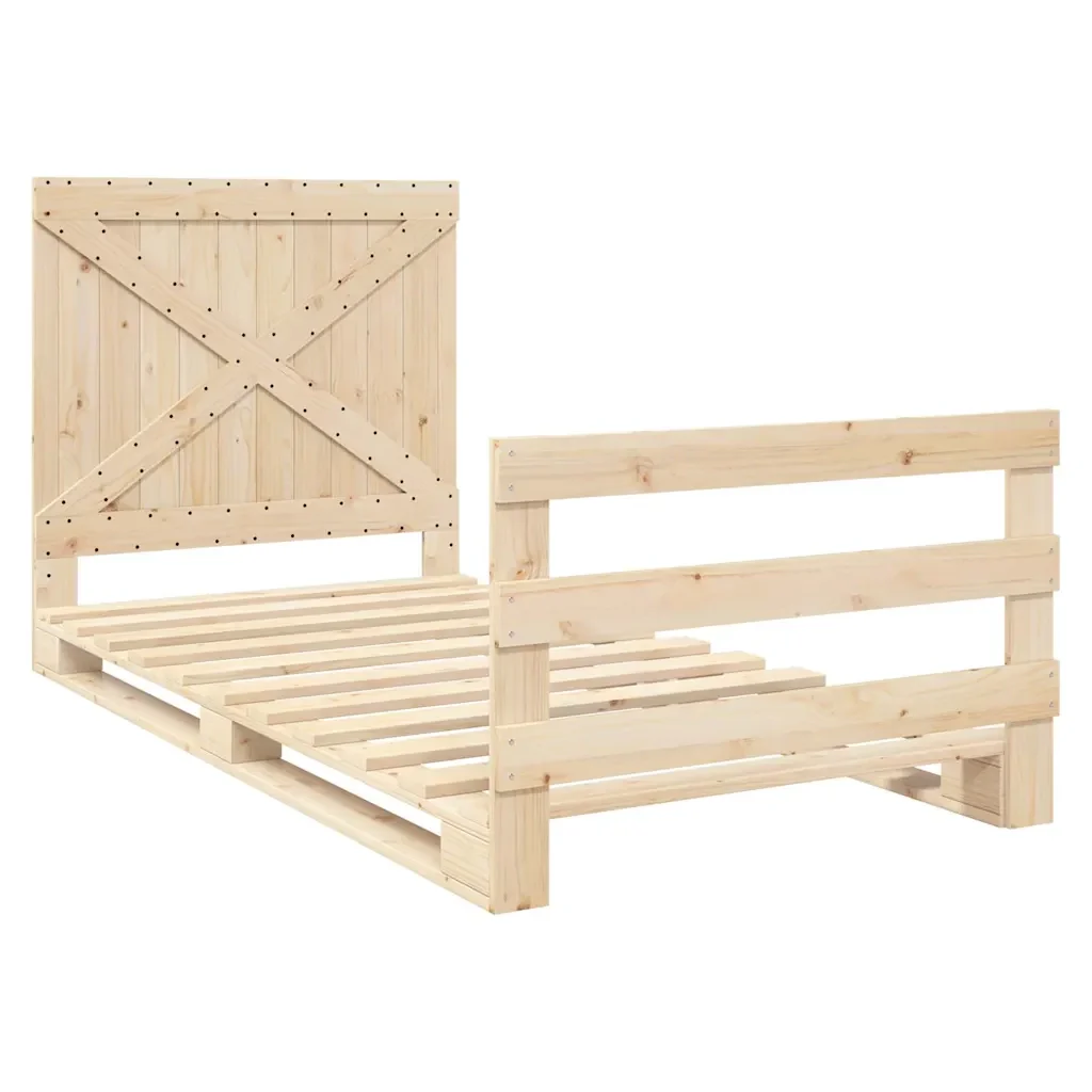 Letto singolo | Letto per adulti | Giroletto con Testiera 100x200 cm Legno Massello di Pino - Image 4