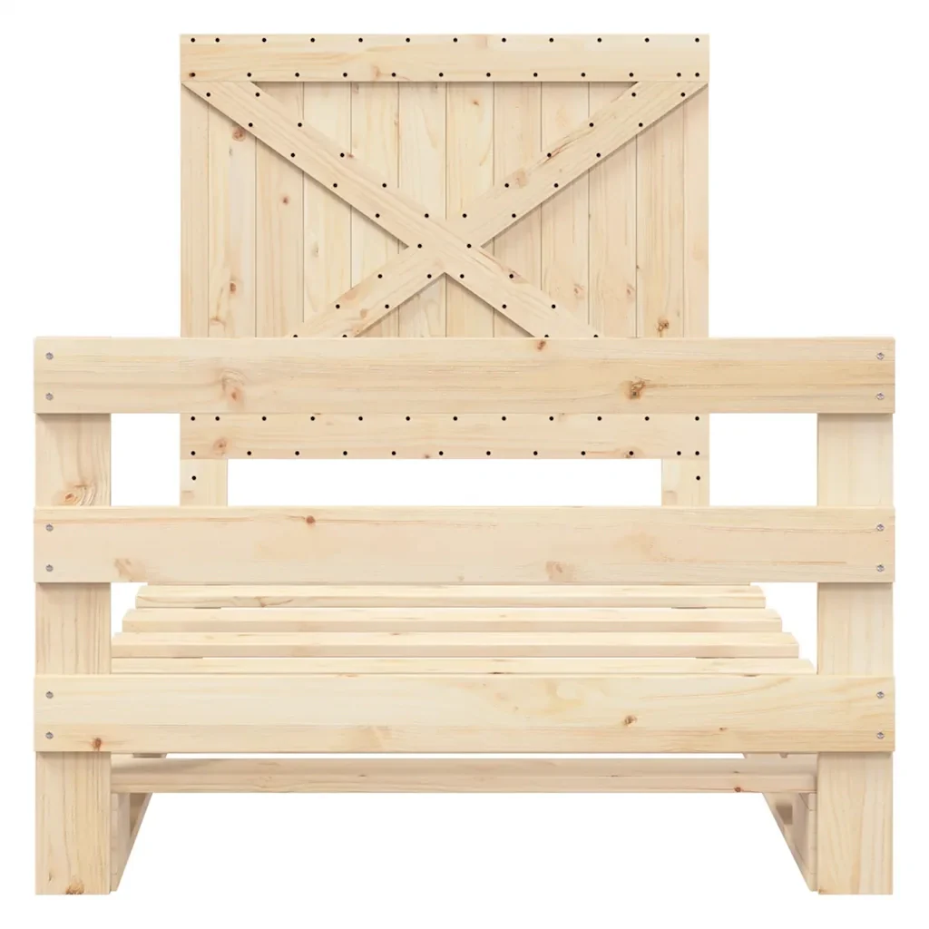 Letto singolo | Letto per adulti | Giroletto con Testiera 100x200 cm Legno Massello di Pino - Image 5