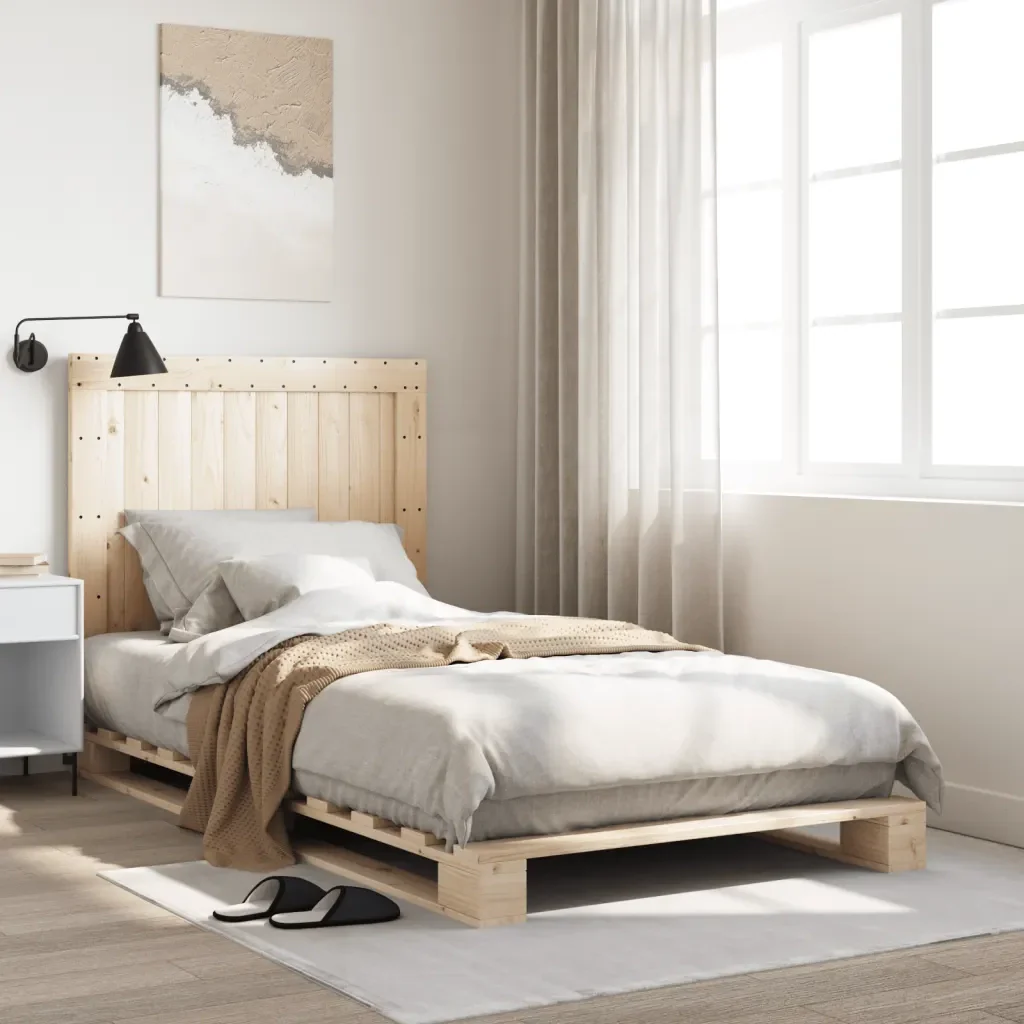 Letto singolo | Letto per adulti | Giroletto con Testiera 100x200 cm Legno Massello di Pino - Image 2
